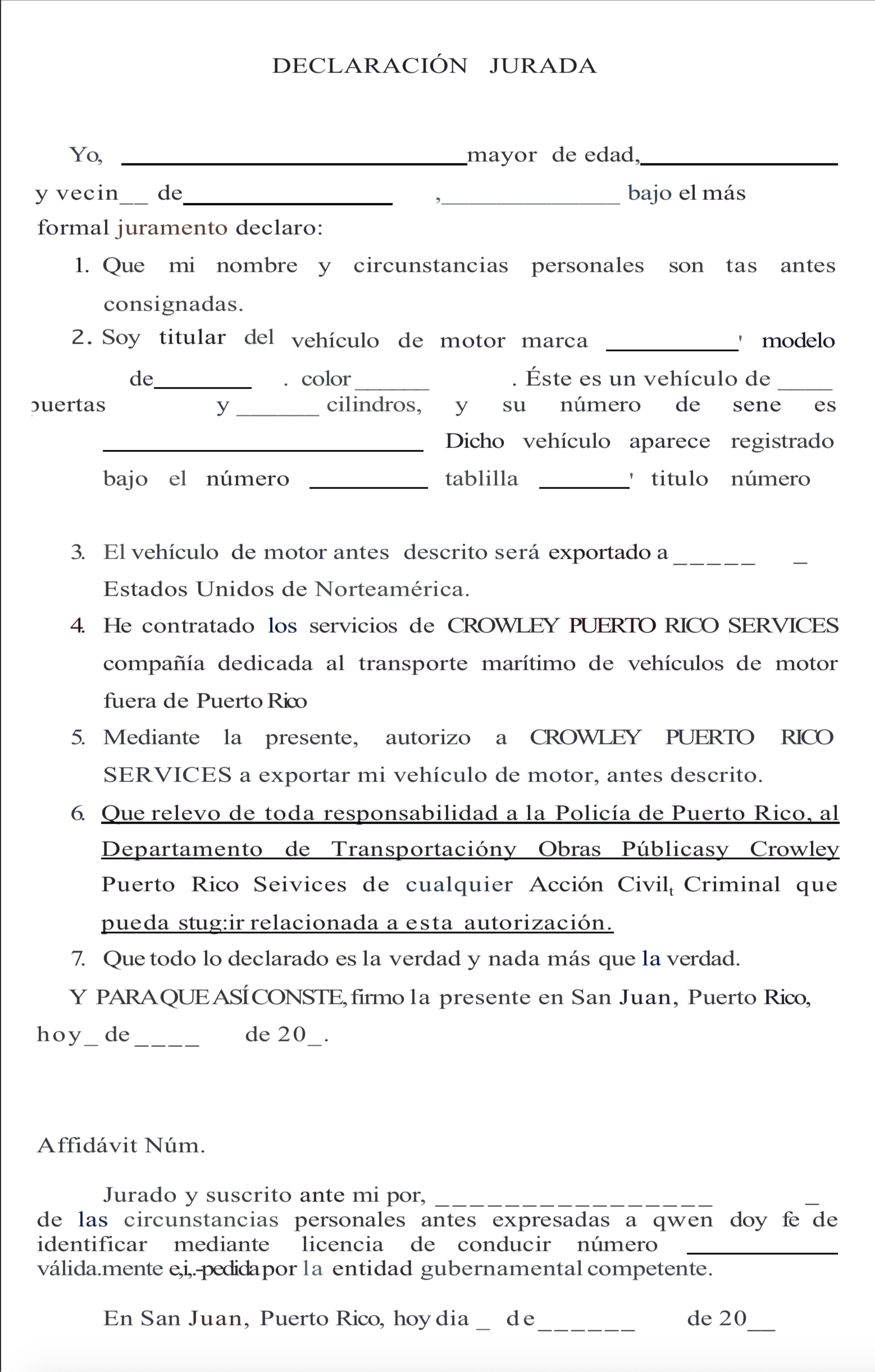 Sample Affidavits For Various Situations
